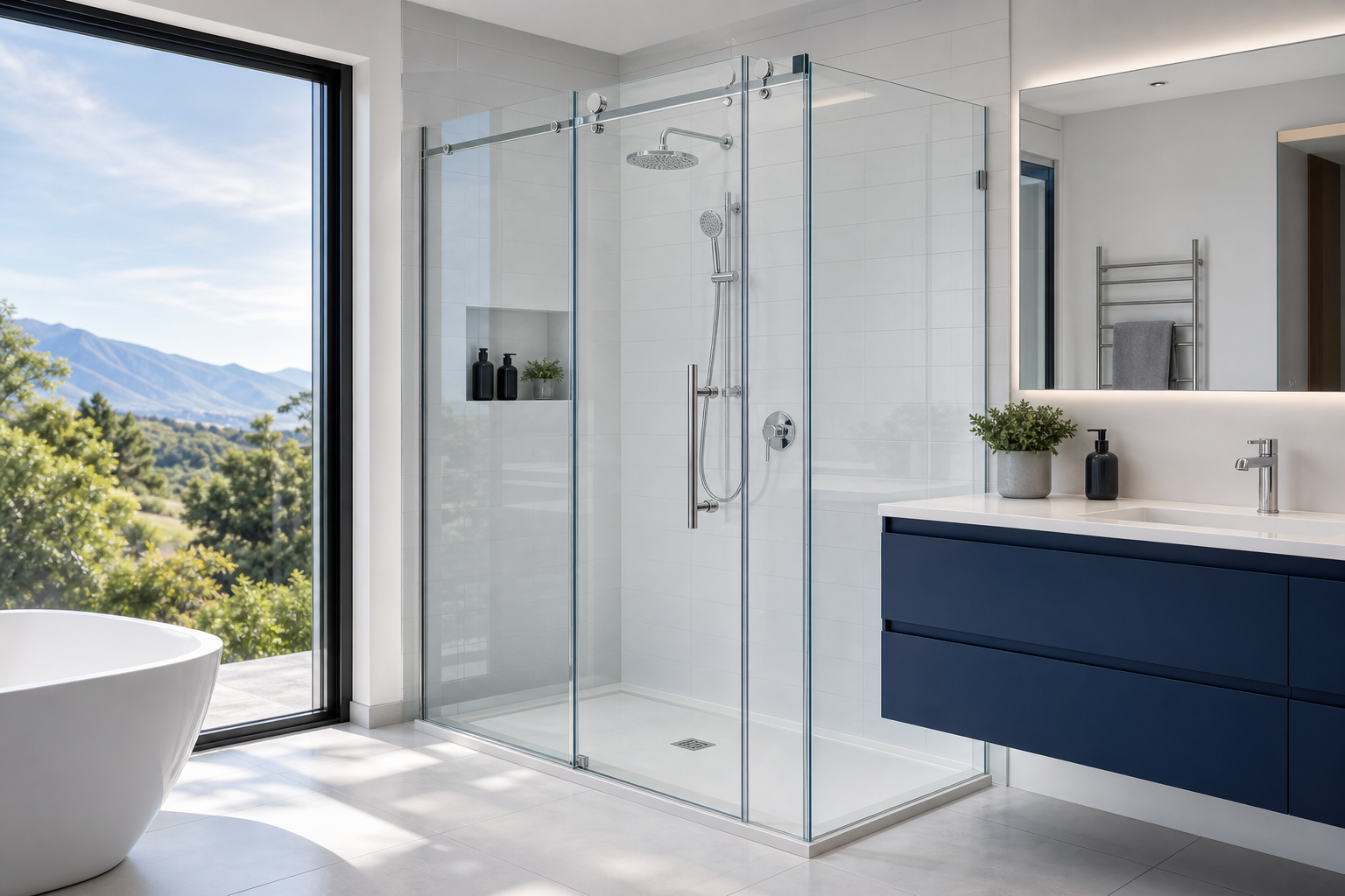Shower Door de cristal en un baño
